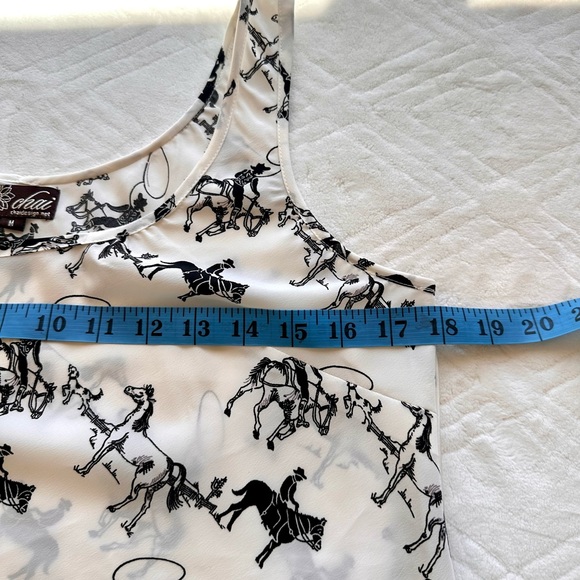 Chai Design Wrangler Cowboy Horse Cream & Black Tank Top Sz M - Picture 6 of 8
